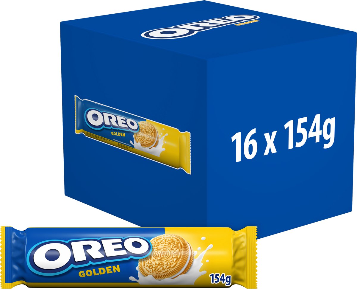 Oreo golden koekjes met vanille crèmevulling - doos 16 x 154g - koek voor onderweg - rollpacks