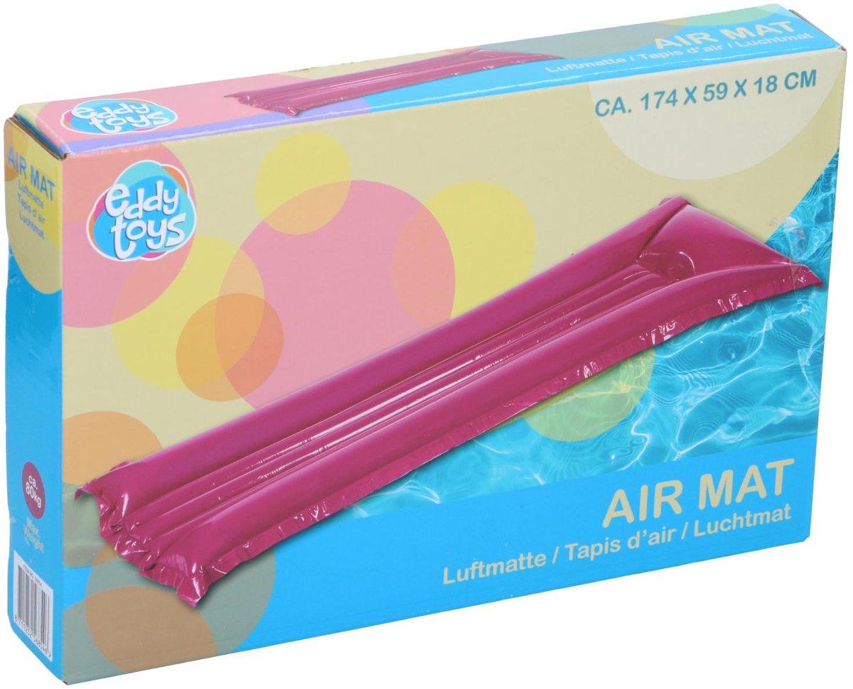 Eddy toys air mat - 174 x 59 x 18 cm - water air mattress - inflatable pool air mat with pillow - max 80 kg - for swimming pool - pink