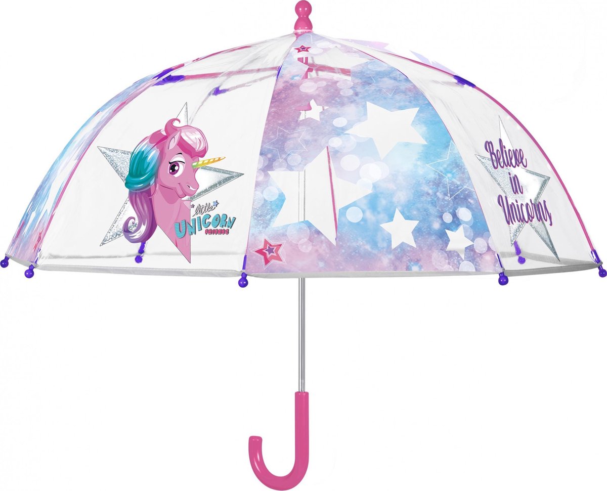 Perletti paraplu unicorn meisjes 64 cm fiberglass transparant