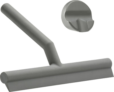 Zone Denmark Spatola per doccia Solo - spatola per doccia con supporto - gancio per appendere autoadesivo - spatola per doccia in silicone - accessorio per il bagno - design antiruggine - grigio - 21 x 17 x 3,5 cm