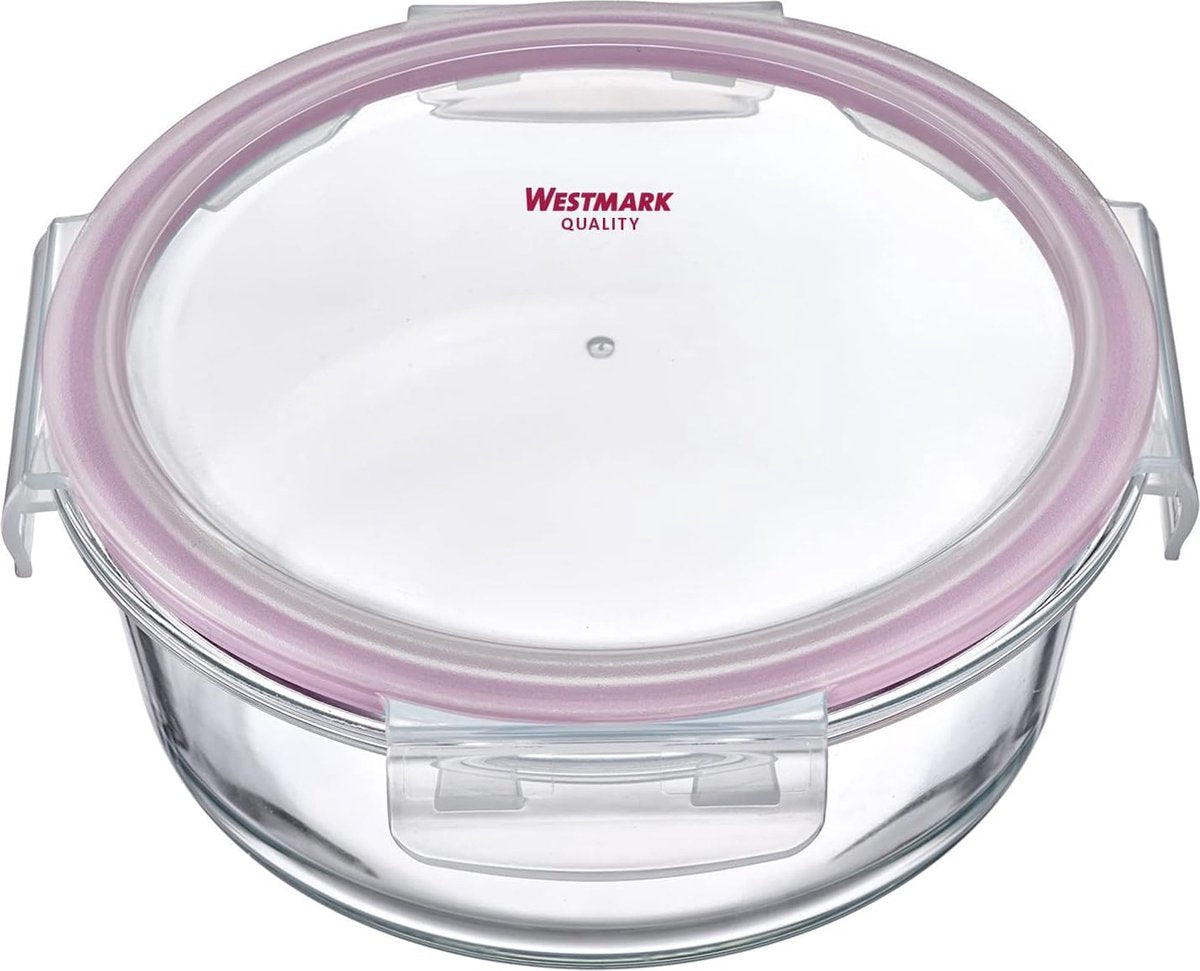 Westmark glazen vershouddoos, rond, vulvolume: 650 ml, magnetron- en ovenbestendig, glas siliconen kunststof, transparant rood