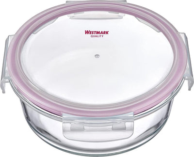 Westmark Recipiente para alimentos de vidrio, redondo, volumen de llenado: 650 ml, apto para microondas y horno, plástico de silicona de vidrio, rojo transparente