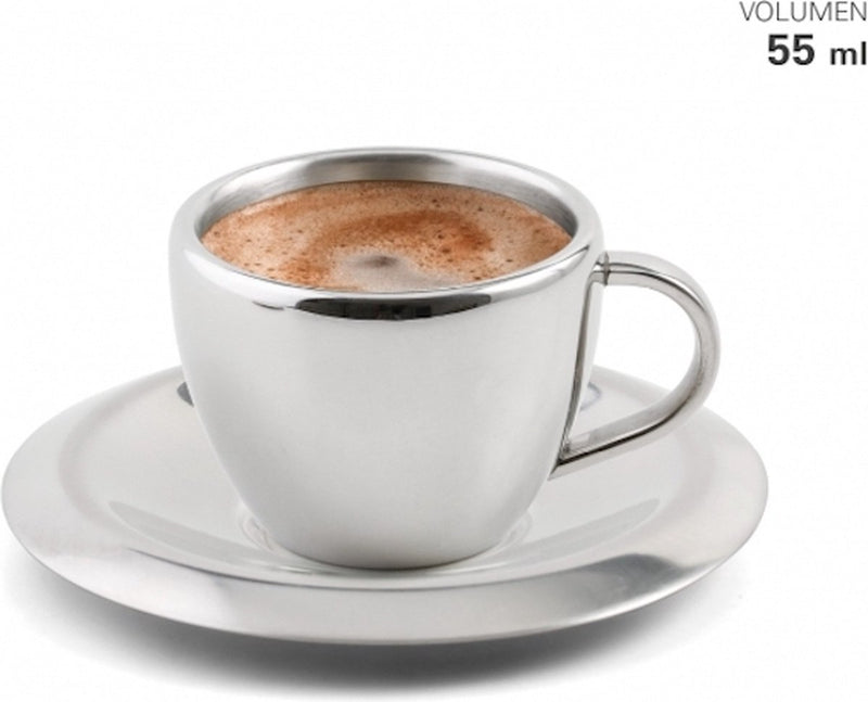 Karl Weis - tazza con piattino - espresso - acciaio inossidabile