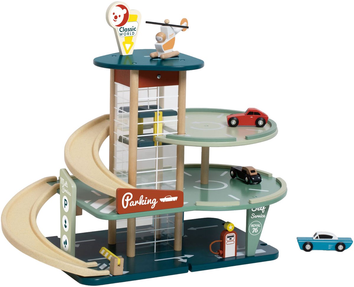Garage vintage in legno classico con auto, 11dlg.