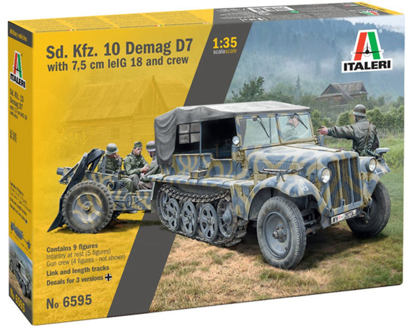 Kit modello Italeri veicoli militari - 6595 sd. kfz. 10 demag d7 con 7,5 cm leig 18 e plastica per equipaggio - 1:35 - modellismo