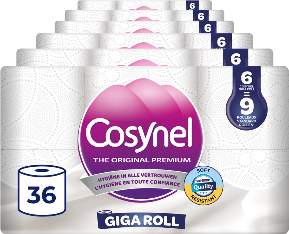 Cosynel toiletpapier 36=54 rollen - giga roll wit - 3-laags - voordeelverpakking