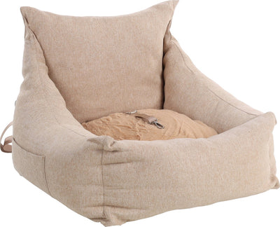 Silla de coche para perros Flamingo - Silla de coche Megan beige - 62x62x25cm - Fundas lavables Fondo antideslizante - Viaje seguro para perros pequeños