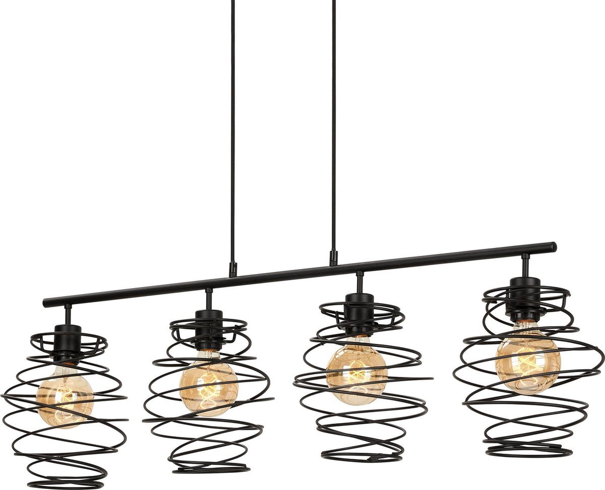 Briloner leuchten swirl - hanglamp 4-lichts - hanglamp retro vintage - zwart staal - 4x e27 - max. 60 watt - zwart - 1110x210x1300mm (lxbxh)