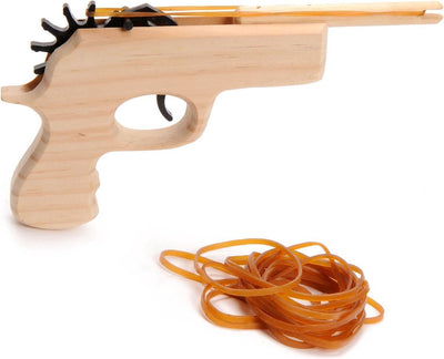 Pistola de madera de playwood con elástico