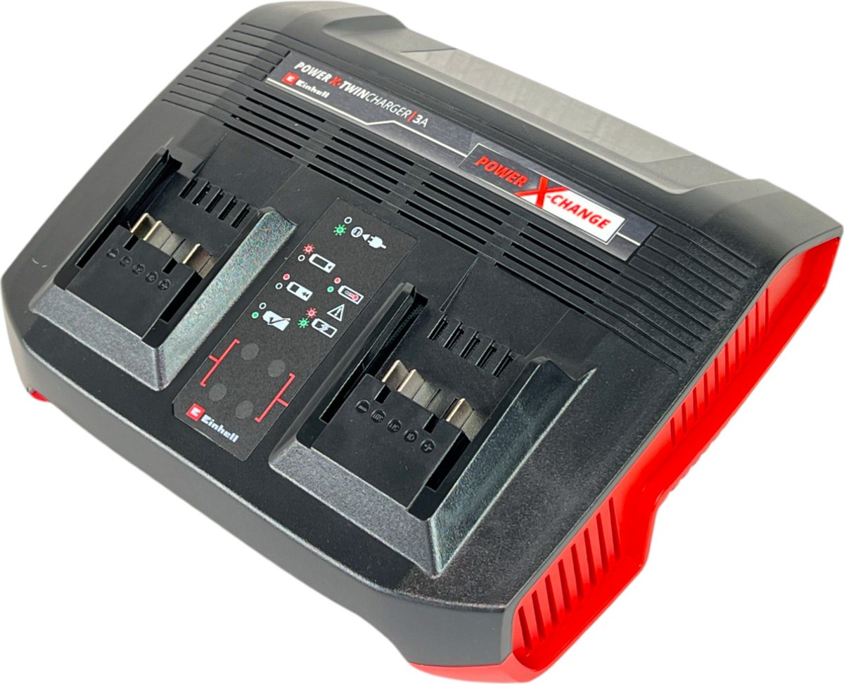Cargador dúo Einhell - power x-change - 18 v - corriente de carga 3a - soporte de pared integrado - apto para todas las baterías power x-change