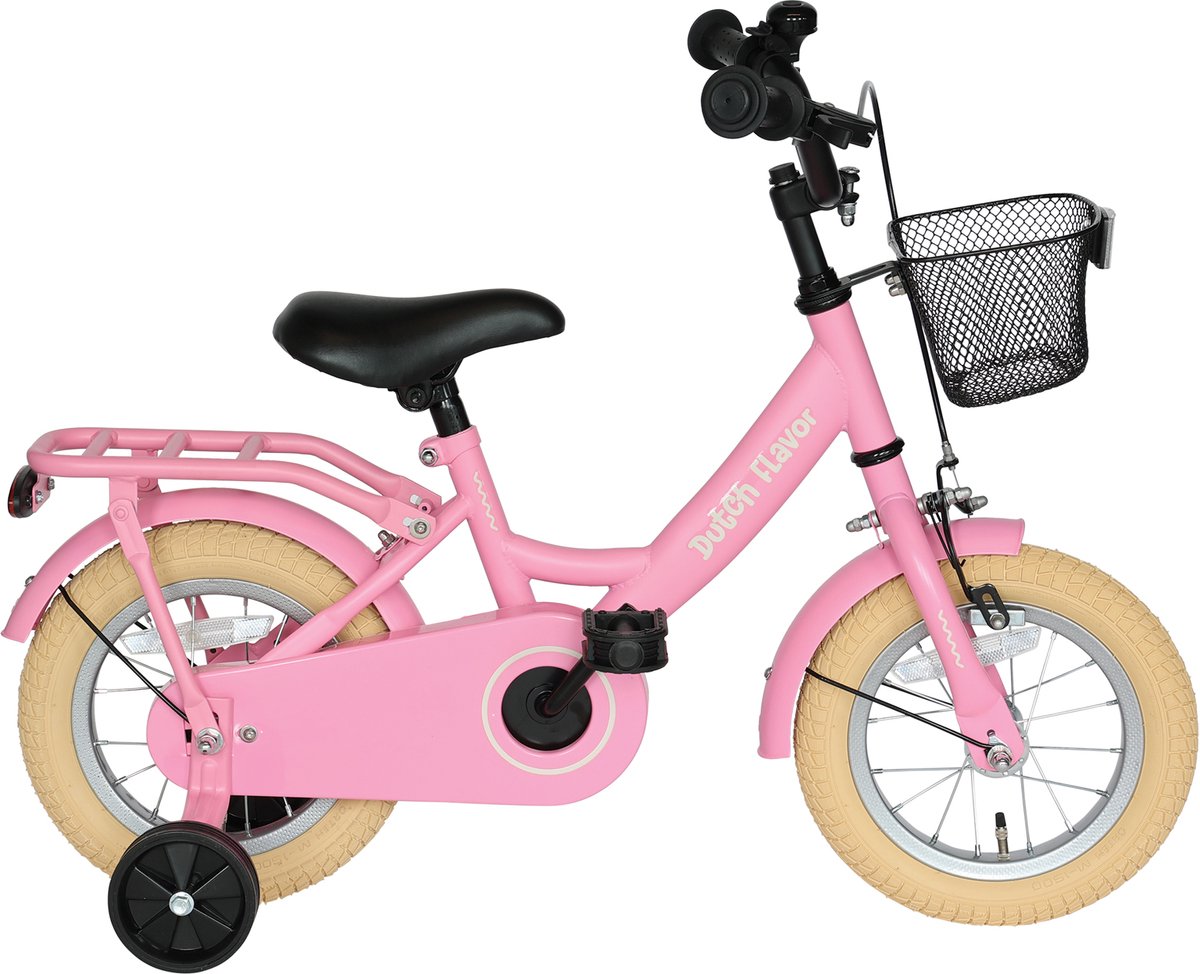 Dutch flavor kinderfiets 12 inch - roze - 2 tot 4 jaar - knijprem en terugtrap