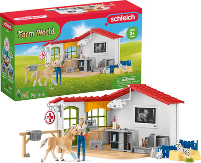 Set di personaggi Schleich Farm World - studio veterinario e animali domestici - giocattoli per bambini - da 5 anni - 27 parti - 42502