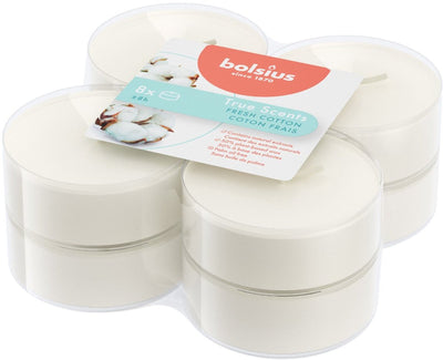 Bolsius Maxilichten True profumo di cotone fresco 8 pezzi 8 ore