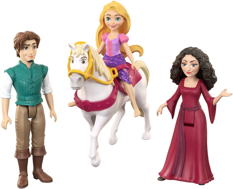 Set di personaggi principessa Rapunzel Disney Mattel con 3 piccole bambole e cavallo