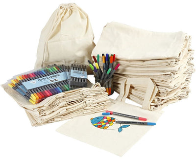 Creativ company group set of backpacks and bags with markers, size 27.5x30 cm, various colors, 1 set