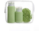 Borsa da viaggio Muitomas + spazzola per il viso + 2 bottiglie – compatta – borsa trasparente impermeabile – bottiglie da viaggio in silicone – verde