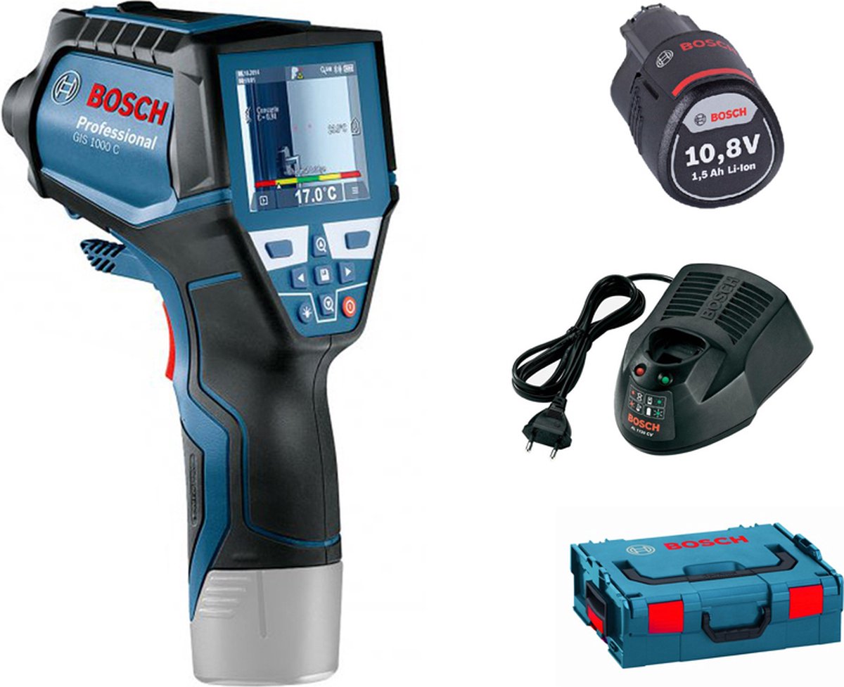 Detector térmico bosch gis 1000 c (1x12v batería 1,5 ah + cargador al 1130 cv)