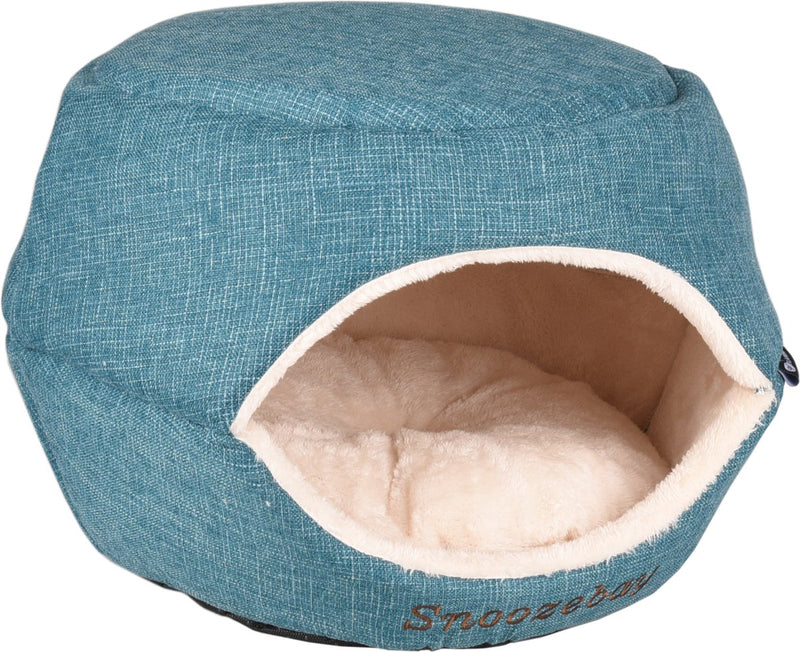 Flamingo kattenbed – katten slaapmand – kattenhuis – kattenhol – cat cave – blauw crème, 45 x 35 x 35 cm – slaapplaats snoozebay