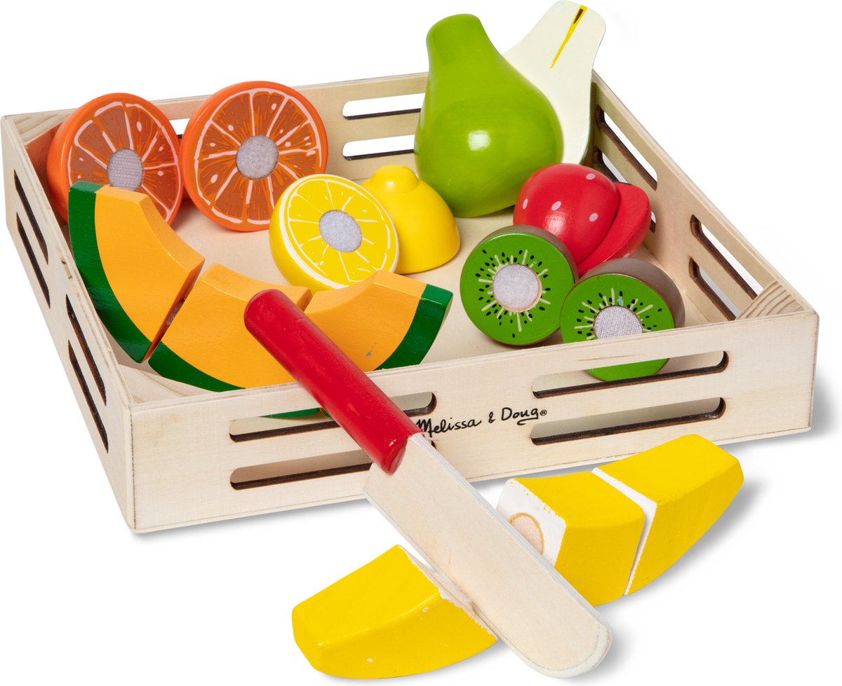 Juego de Melissa Doug con fruta para cortar, el original (comida de juguete de madera, caja de madera, 17 piezas de juego, fantástico regalo para niñas y niños, ideal para niños de 3, 4 y 5 años)