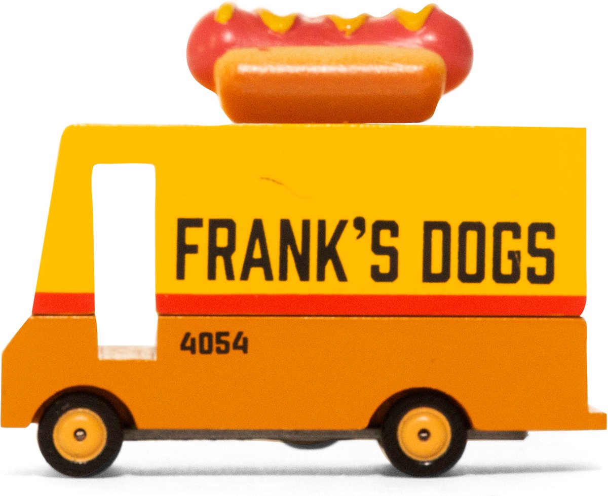 Candylab Toys Candy Car Furgonetas: Furgoneta para perritos calientes (f171) 8,4x4,1x6,5 cm, fundición a presión de madera, en caja de regalo, 3+