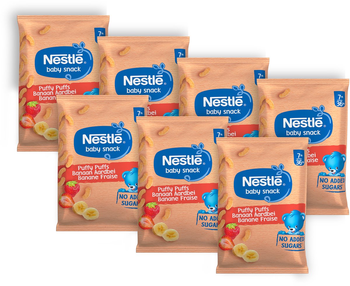 Nestlé baby snack puffy bignè banana fragola - snack omogeneizzati 7m+ - 7 buste x 28g