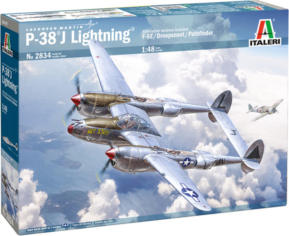 Italeri modelbouwpakket vliegtuigen - 2834 lockheed p-38j lightning - propeller vliegtuig plastic - 1:48 - modelbouw