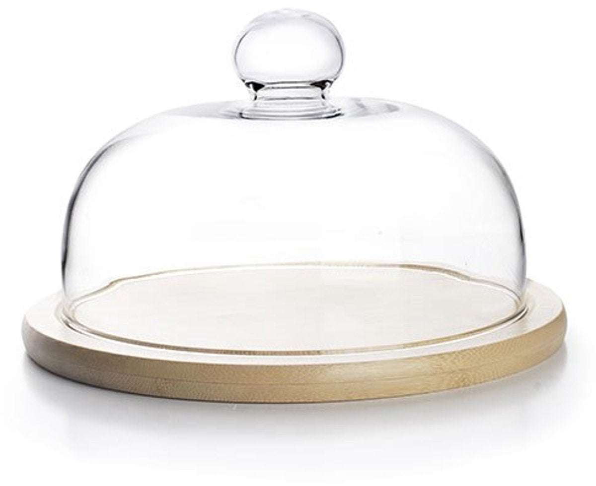 Ibili 20 cm glazen bovenblad met houten voet transparant