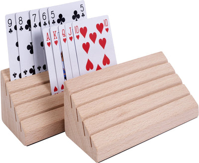 Juego de 2 tarjeteros Longfield pirámide doble - madera de haya - para 40 cartas cada uno - fondo de fieltro de alta calidad - tarjetero para juegos de mesa - corazón de ángel