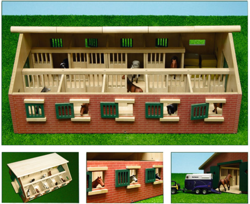 Kids Globe Globe Horse Stable Wood con 9 cavalli di cavallo 1:32