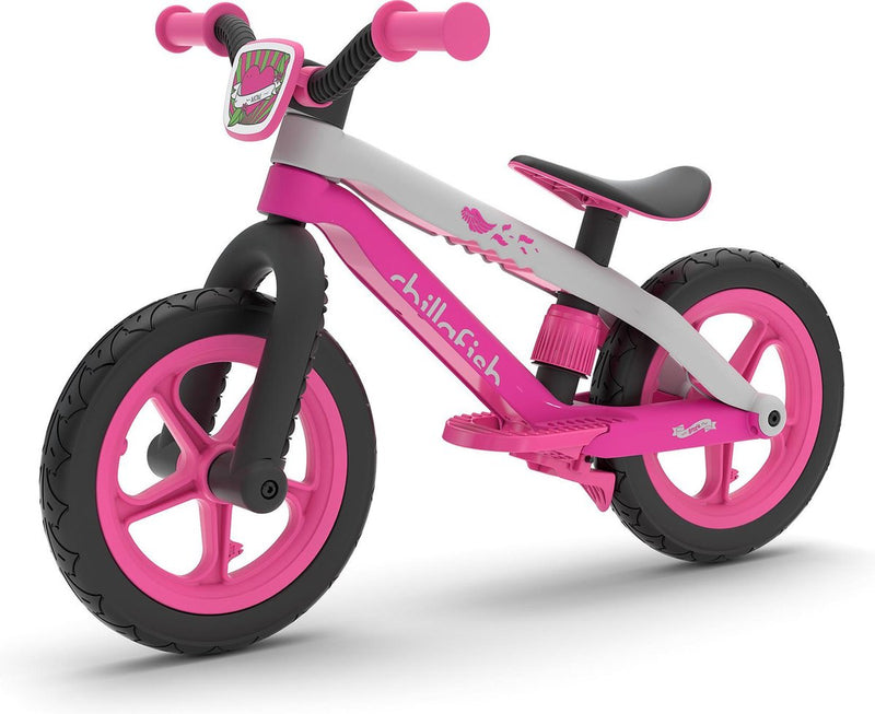 Chillafish Balance Bike 2 anni con poggiapiedi e freno a pedale - rosa - Balance Bike leggera per ragazze fino a 5 anni con sella regolabile e 12 pneumatici in gomma per una maggiore presa all'interno e all'esterno - modello bmxie 2