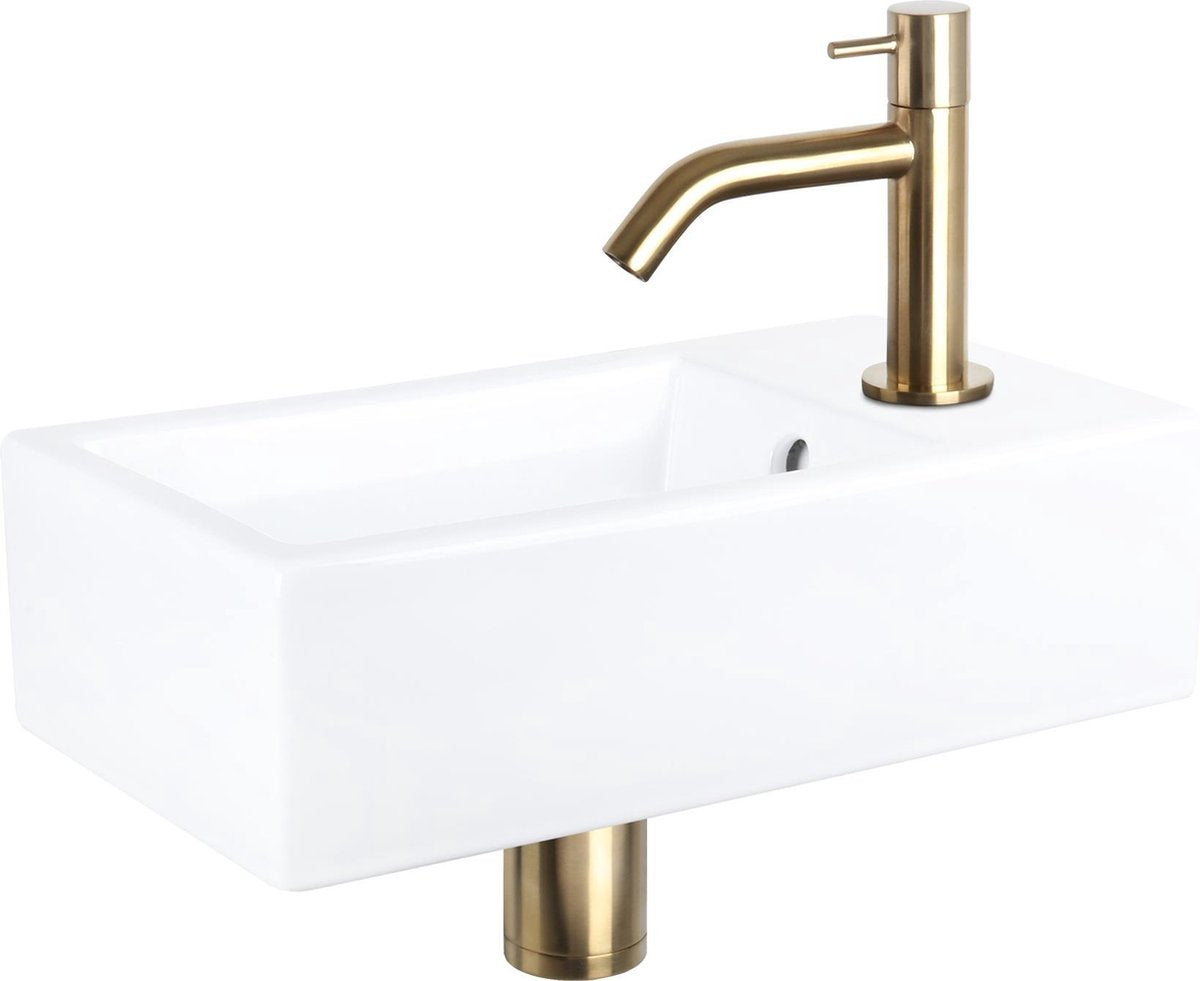 Set fontana Differnz force - ceramica - rubinetto curvo oro opaco - 40 x 22 x 11,5 cm