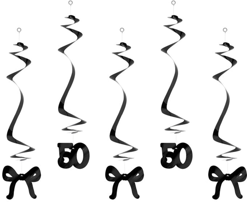 Decoración de cumpleaños Partydeco con guirnalda para 50 cumpleaños, con cintas, negro, 50 cm (1 paquete de 5 piezas)