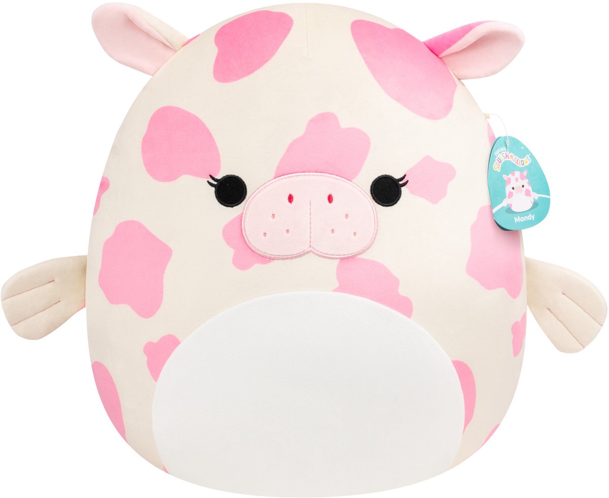 Jazwares Squishmallows peluche coccolone - Mondy la mucca di mare bianca maculata rosa - 40 cm