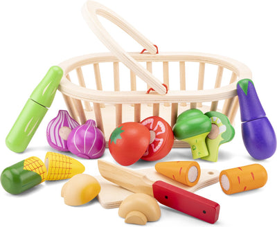 Set da gioco cesto di verdure in legno Woet ® - cesto di verdure da tagliare con tagliere - set da taglio per alimenti giocattolo educativo - giocattoli di gioco di ruolo - da 2 anni