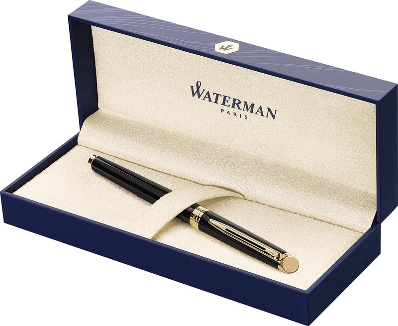 Bolígrafo Waterman Hemisphère | negro brillante con adornos de oro de 23 quilates | punto fino | tinta negra | embalaje de regalo