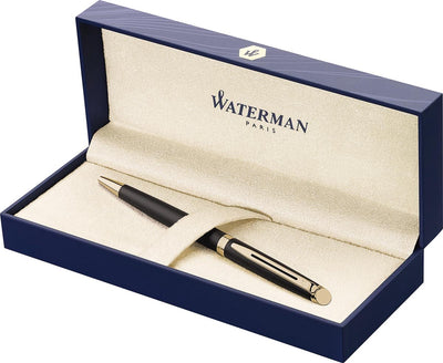 Waterman hemisphère ballpoint pen | matte black with 23 carat gold finish | medium point | blue ink | gift packaging