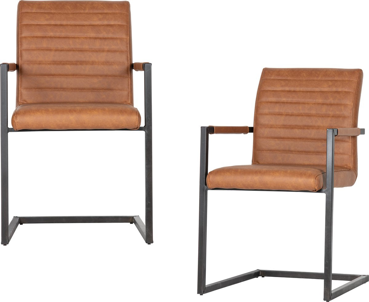 Woood bas eetkamerstoelen - pu - cognac - set van 2