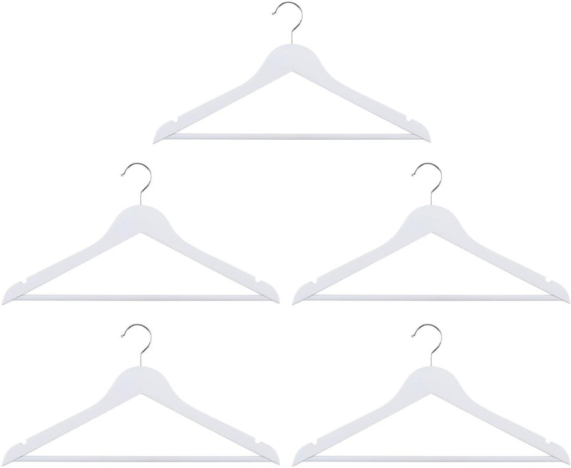 Juego de perchas de madera blanca Alpina de 5 piezas - perchas para hombros anchos - percha con gancho giratorio - perchas con antideslizante blanco con barra para pantalones
