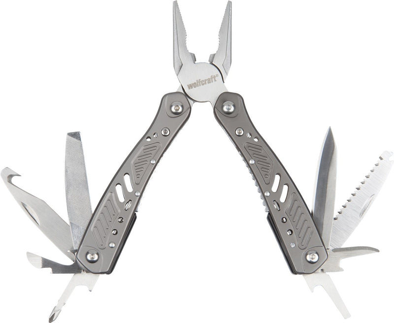 Wolfcraft - navaja multiherramienta con funda - multifuncional 13 en 1 - supervivencia - plateada - 4080000