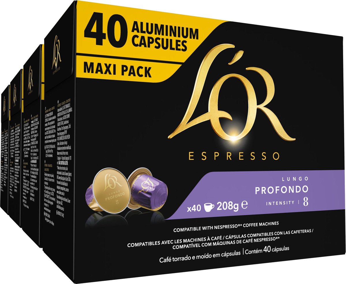 L'or lungo profondo koffiecups - intensiteit 8 12 - 4 x 40 capsules