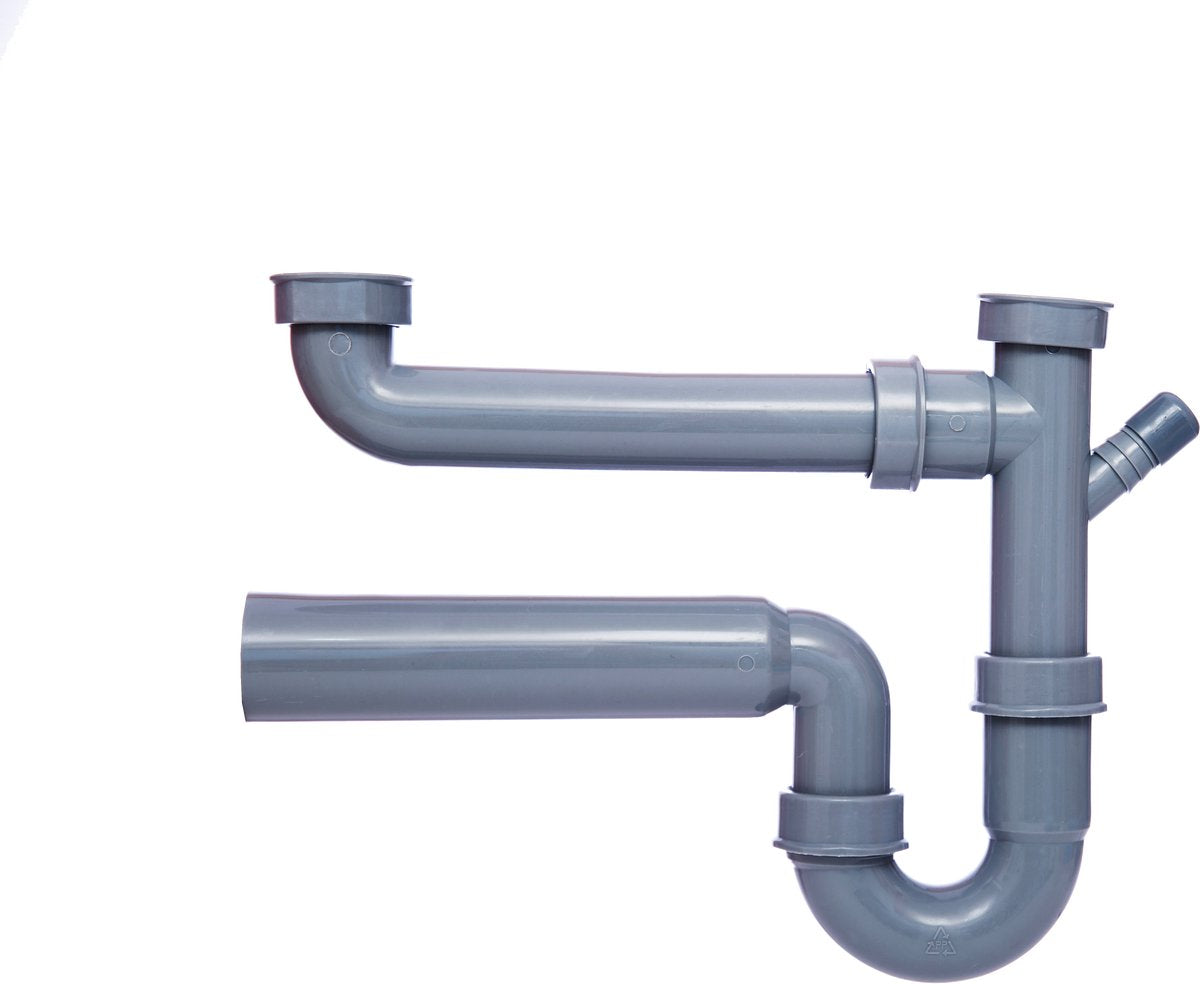 Kirchhoff eco-save kunststof buissifon voor dubbele spoelbak - grijs - 1 1 2 bi x 50 mm - met 3 4 apparaataansluiting