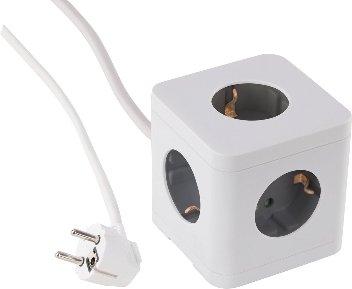 Q-link stekkerdoos - cube - 5-voudig - randaarde - 3 x 1.5 mmâ² - 1.5 m - wit grijs
