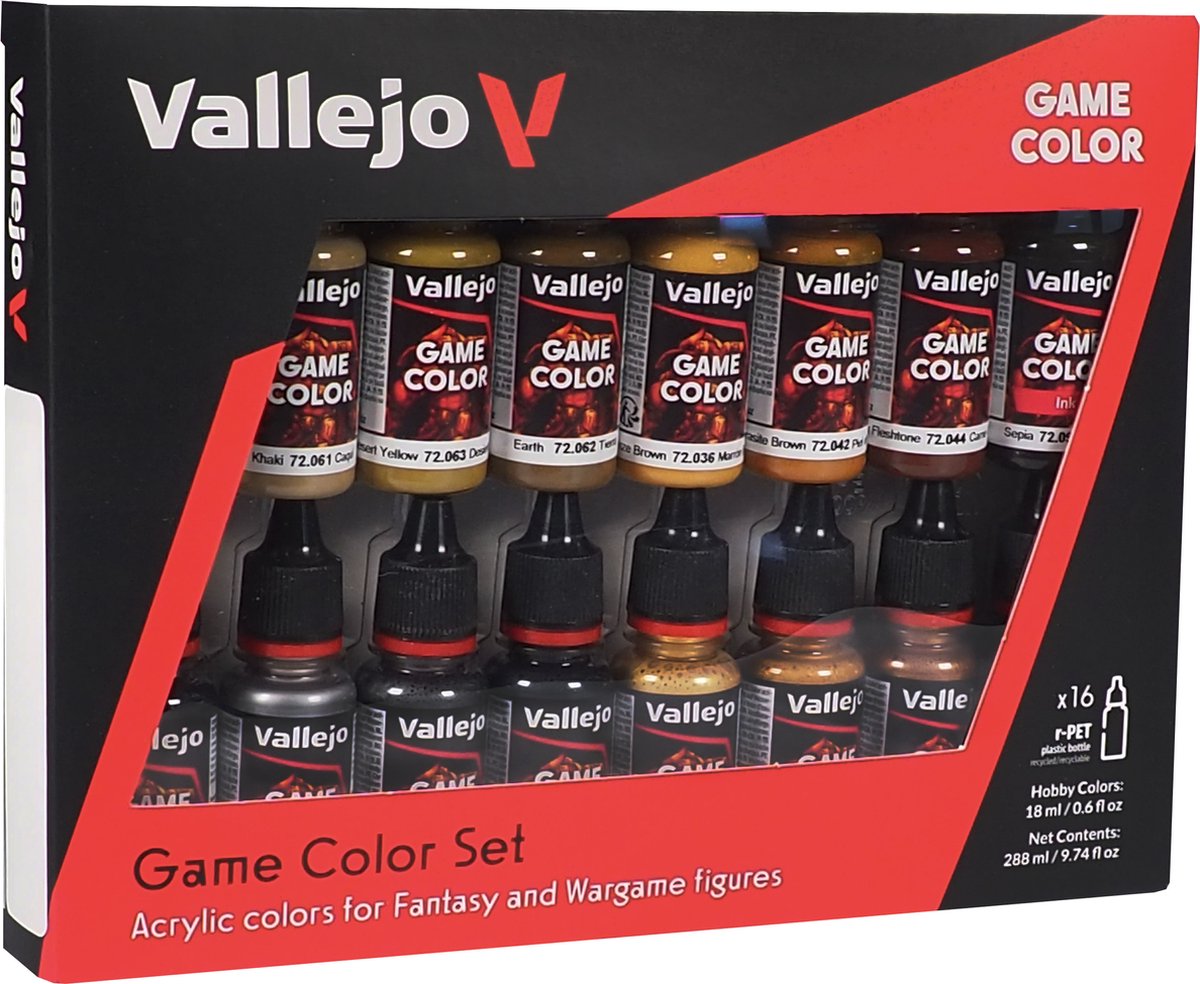 Vallejo hobby paint acrylic paint - 72189 leather and metal colors for fantasy and wargames - game color - acrylic set - 16x paint set - 16x 18 ml
