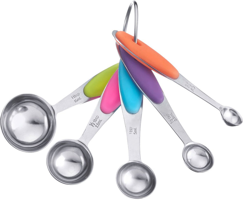 Westmark 5 misurini, set, collegato all'anello, per 1,25 ml, 2,5 ml, 5 ml, 7,5 ml, 15 ml, acciaio inossidabile silicone, pendolino, argento verde rosa blu viola arancione, 30602270