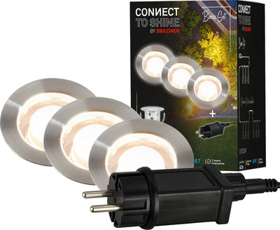 Briloner connect to shine - LED ground spotlight for outdoor - set of 3 - garden lighting starter set - warm white light - ip67 - ø3x2.6 cm