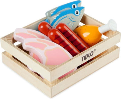 Tidlo Playets in legno carne e pesce in scatola, 8dlg.