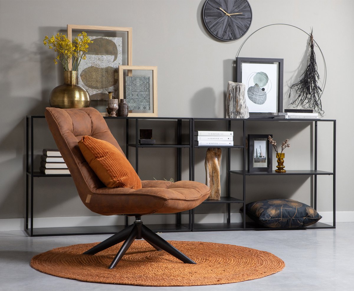 Woood jouke draaifauteuil - kunstleer - cognac - 97x70x85
