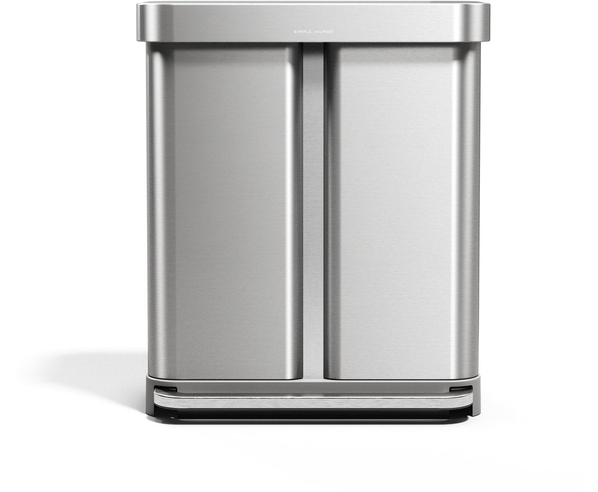 Papelera con pedal rectangular Simplehuman de 58 litros - con dos compartimentos (34 24) - con borde de bolsillo - acero inoxidable cepillado