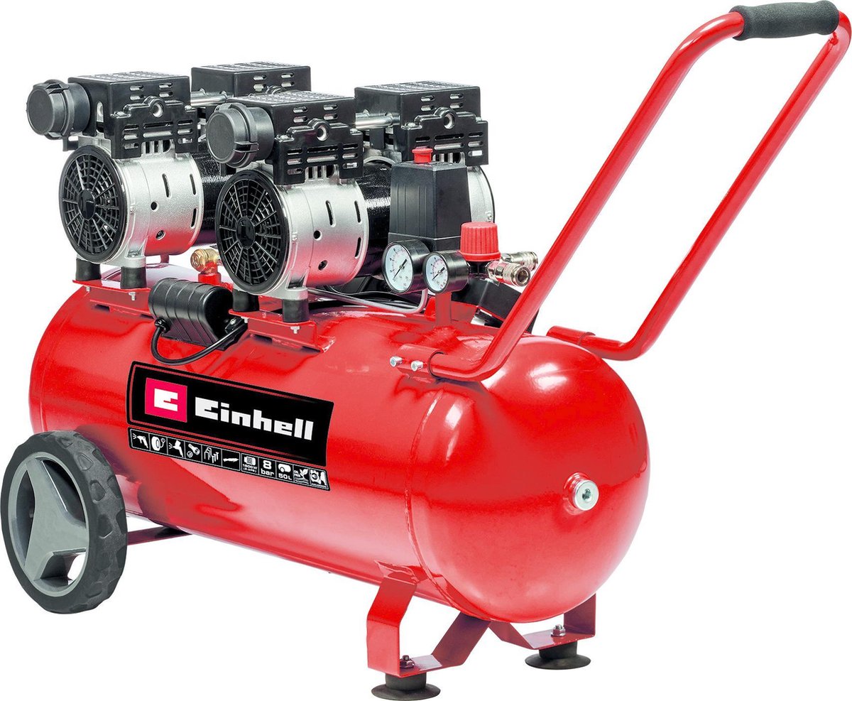 Einhell elektrische compressor te-ac 50 silent - 1500 w - 8 bar - 50 l tank - aanzuigcapaciteit: 270 l min - 54 db (stiller dan normale compressoren) - olievrij