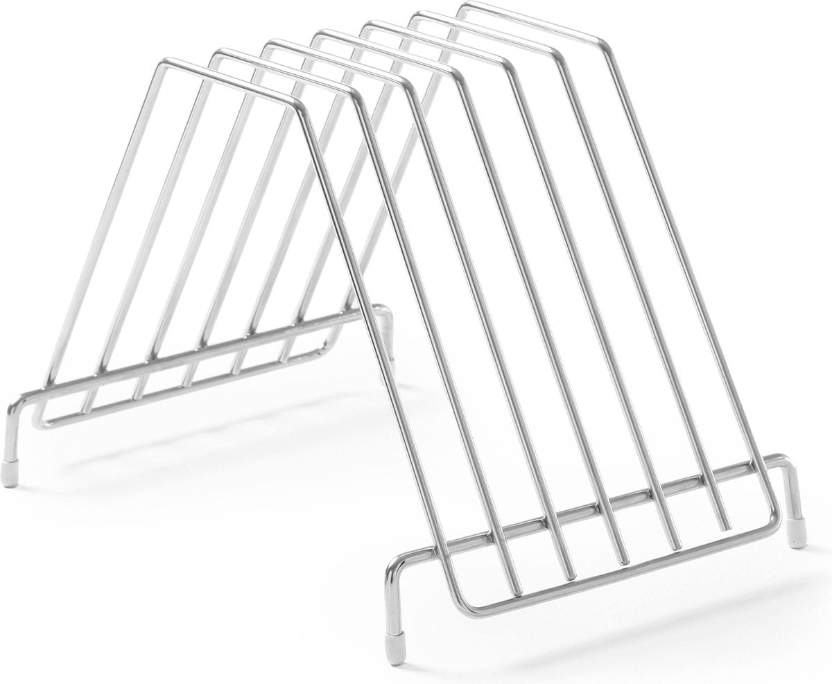 Práctico estante para tablas de cortar Hendi – espacio para 6 tablas – pies antideslizantes – apto para lavavajillas – acero inoxidable